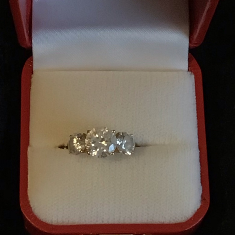 14k Gold and CZ 3-Stone Anniversary Ring